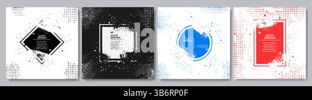 Vector frame for text. Modern Art graphics. Dynamic frame stylish geometric color background. Brush stroke ink splash with halftone dots Stock Vector