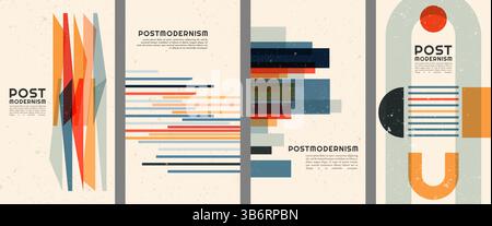 Vector illustration. Geometric shapes in postmodern style. Dynamic abstract flat mid-century design template of flyer, leaflet, voucher, coupon Stock Vector