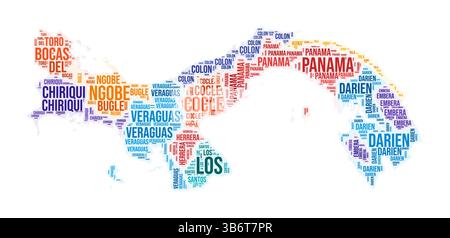 Panama region word cloud. Country shape design. Panama colored illustration. Region names collage cloud. Vector illustration. Stock Vector