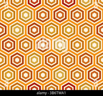 Hexagon pattern geometric design. Orange color tones gradients. Plain hexagon frames. Large hexagon shapes. Seamless pattern. Stock Vector