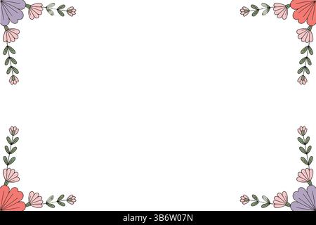 vector floral corner design with pink flowers, green leaves, and delicate buds Stock Vector