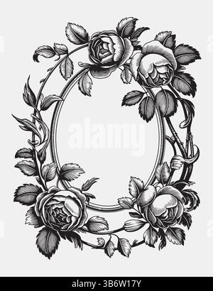 vintage rose floral frame silhouette vector art Stock Vector