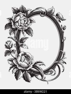 vintage rose floral frame silhouette vector art Stock Vector