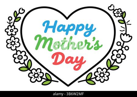 charming mothers day vector greeting with heart and flower border Stock Vector