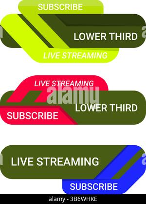 A set of 3 editable lower third vector designs for social media live streams and subscriber campaigns. Stock Vector