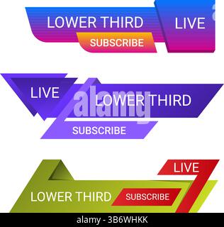A set of 3 editable lower third vector designs for social media live streams and subscriber campaigns. Stock Vector