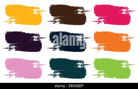 Grunge brush marks or shapes in vibrant colors, hand-drawn vector elements for creative design projects, posters, and digital art. Stock Vector