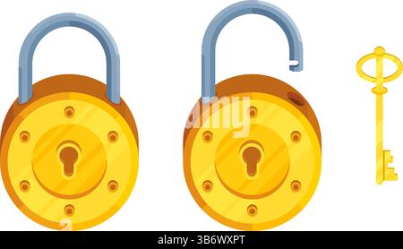 Round Lock Open Illustration of detailed round locks with open and closed lock and key ...