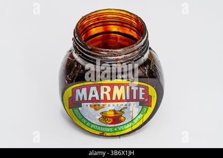 Empty Marmite glass jar Stock Photo