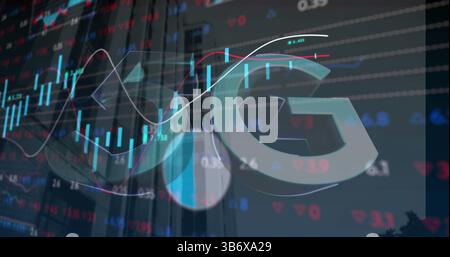 Image of 5g text, statistics and data processing Stock Photo