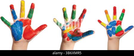 Colorful hands reaching upwards in vibrant patterns. Symbolizing unity, diversity, and community engagement Stock Vector