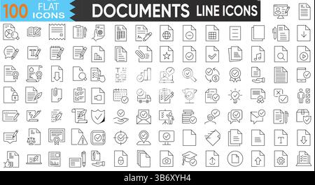 Document and File Management Icon Set – Minimal Linear Icons for Office, Reports, Folders, and Business Use Stock Vector