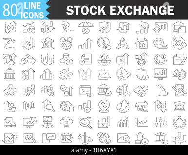 Stock exchange line icons collection. Big UI icon set in a flat design. Editable Vector stroke pictograms. illustration EPS10 Stock Vector