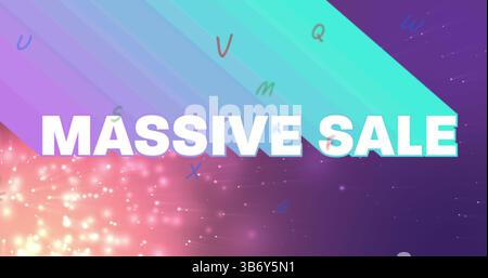 Image of massive sale, changing numbers and letters on colorful background Stock Photo