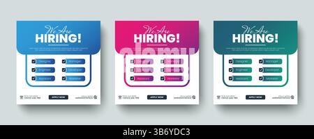 We are hiring job vacancy social media post and square web banner design template. Template design for professional hiring social media web banner Stock Vector