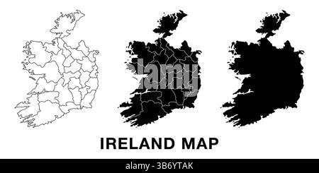 Ireland map set with administrative divisions, outline, and silhouette. Editable vector for infographics, presentations, and educational use. Stock Vector