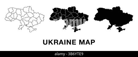 Ukraine map set with administrative divisions, outline, and silhouette. Editable vector for infographics, presentations, and educational use. Stock Vector