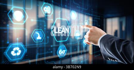 Lean manufacturing. Quality and standardization. Icon on Virtual screen. Stock Photo