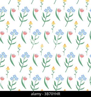 Cute wild flowers seamless pattern Stock Vector