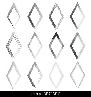 Rhombus shape icon. Layered diamond symbol. Optical illusion vector. Bold lined image. Stock Vector
