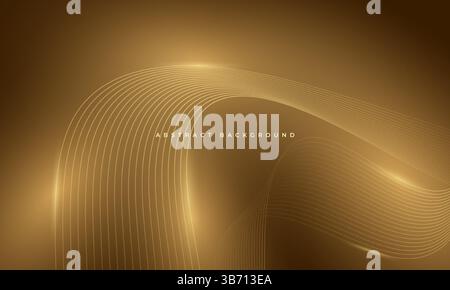 Abstract glowing golden wavy lines on dark brown background. Digital technology vector illustration with particle striped wave lines Stock Vector