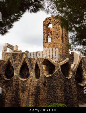 Exterior view of guell crypt, masterpiece gaudi architecture located at catalunya outside town Stock Photo