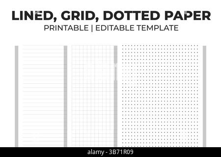 Lined Grid and Dotted Paper KDP Interior Stock Vector