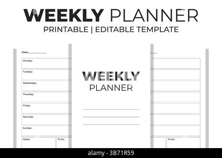 Weekly Planner KDP Interior Stock Vector