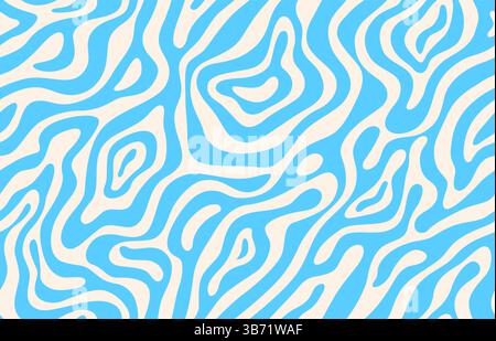 Psychedelic groovy water wave pattern. Abstract blue and white wavy swirls. Vector texture background, ornament or wallpaper with undulating waves create a dynamic and visual illusion effect Stock Vector