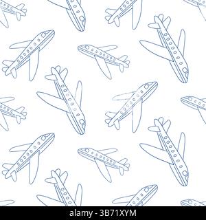 Pattern of outlined airplanes on a white background showcasing travel and aviation themes Stock Vector
