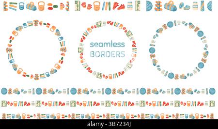 Flat Seamless Border Sport Equipment Pattern Stock Vector