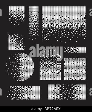 Dispersed elements. Pixelated squares, destruction on fragments. Flat ...