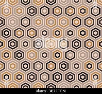 Honeycomb mosaic hexagons background. Plain hexagon frames. Honeycomb cells. Multiple tones color palette. Seamless pattern. Stock Vector