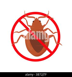 Red prohibition sign crossed over bed bug, control, prevention, and extermination of household pests, clean and healthy environment Stock Vector