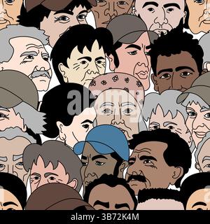 Seamless pattern background, diverse crowd of individuals, wide range of ages, ethnicities, and genders, highlighting the concept of community and div Stock Vector