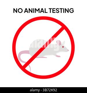 Cruelty free and no animal testing concept, red prohibition sign with laboratory mouse illustration. Stock Vector