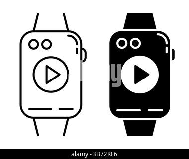 Linear icon. High tech smart wristwatch with music playback function. Simple black and white vector isolated on white background Stock Vector