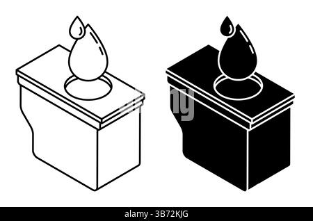 Linear isometric icon, ink cartridge and drops of printing ink. Repair and maintenance of office copying printers. Simple black and white top view vec Stock Vector