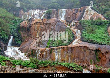 Golden Waterfall near Jiufen Stock Photo