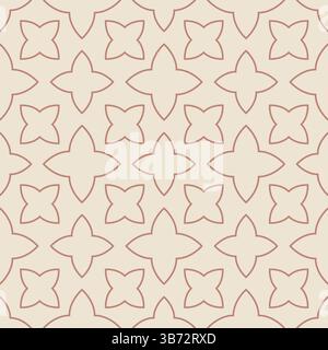 Minimalist line abstract floral mosaic pattern. Modern indian, thai beige vector seamless background. Stock Vector