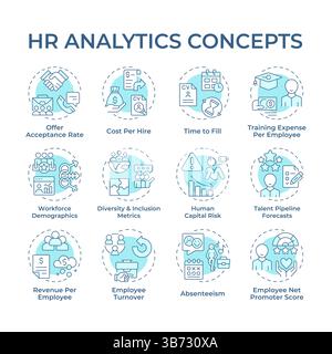 HR analytics soft blue concept icons Stock Vector