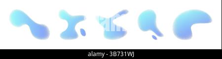Grainy blue gradient shapes set isolated on white background. Vector realistic illustration of abstract pastel color figures with noise texture, water puddles, paint strokes, y2k graphic design icons Stock Vector