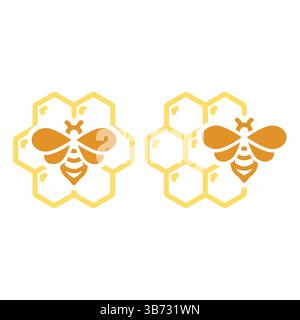 Bee and honeycomb colorful brand vector icon. Honey producer logo and branding in color. Stock Vector