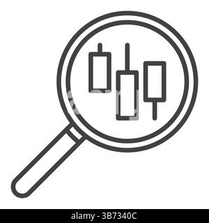 Magnifier with candlestick pattern vector searching concept icon or symbol in outline style Stock Vector