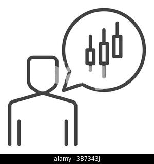 Man with candlestick pattern in speech bubble vector concept linear icon or symbol Stock Vector
