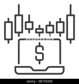 Laptop with Candlestick Pattern or Chart vector electronic trading concept outline icon or symbol Stock Vector