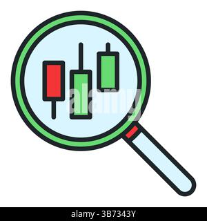 Magnifying Glass with candlestick pattern vector searching concept colored icon or sign Stock Vector