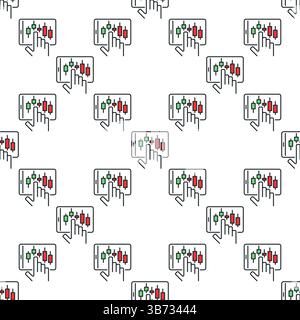 Candlestick chart on tablet screen vector electronic trading concept colored seamless pattern Stock Vector