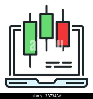 Candlestick pattern on Laptop Screen vector online e trading concept colored icon or sign Stock Vector