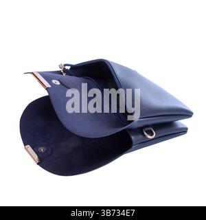 Close up of inside women small clutch bag compartments with two pockets. Roomy inner part of ladies handbag Stock Photo